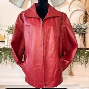 EAST 5TH Women XL/2XL Genuine Leather Burgundy Red Moto Classic Jacket Full Zip